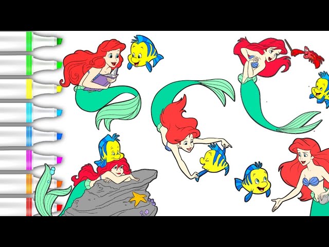 The little eraid disney princess ariel and flounder coloring pages