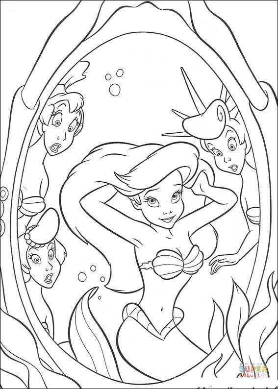 Ariel in a mirror coloring page free printable coloring pages