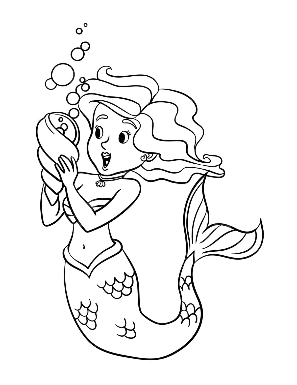 Mermaid holding spiral shell isolated coloring kids design princess vector kids design princess png and vector with transparent background for free download