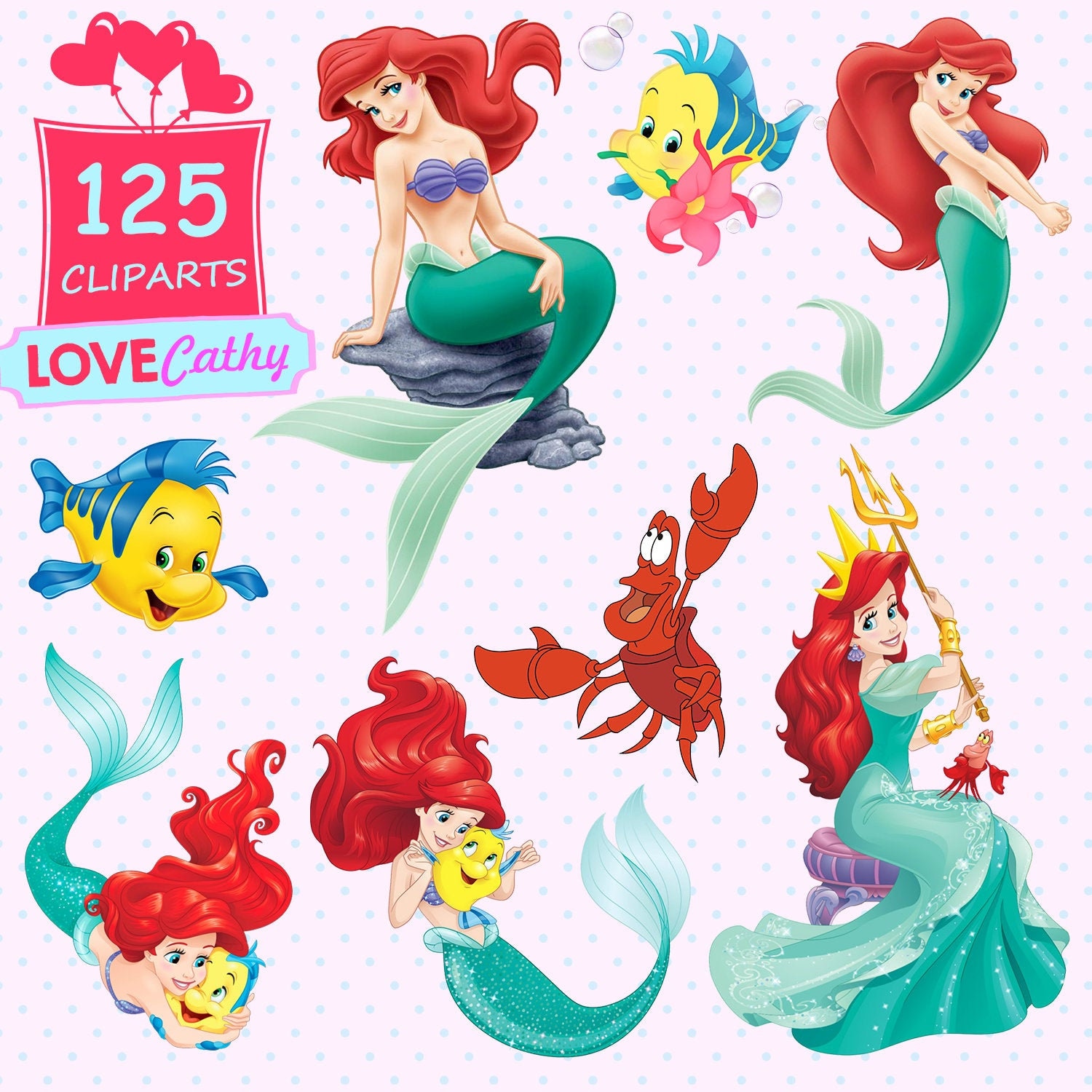 The little mermaid ariel clipart digital png printable party decoration instant download