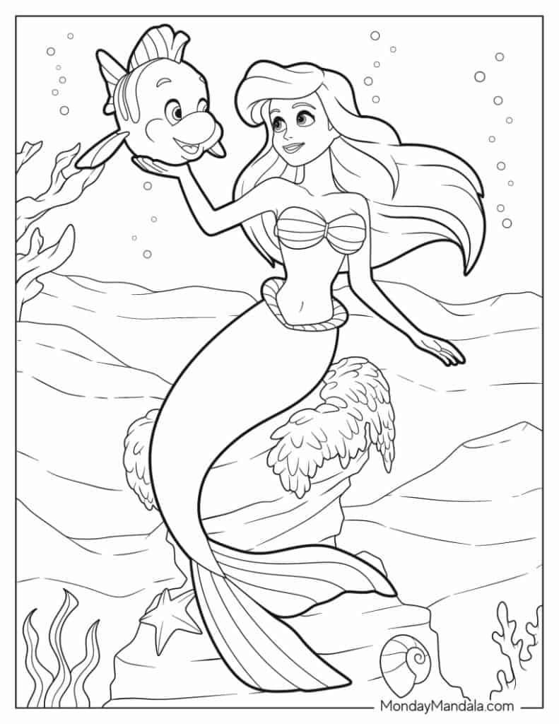 Ariel coloring pages free pdf printables