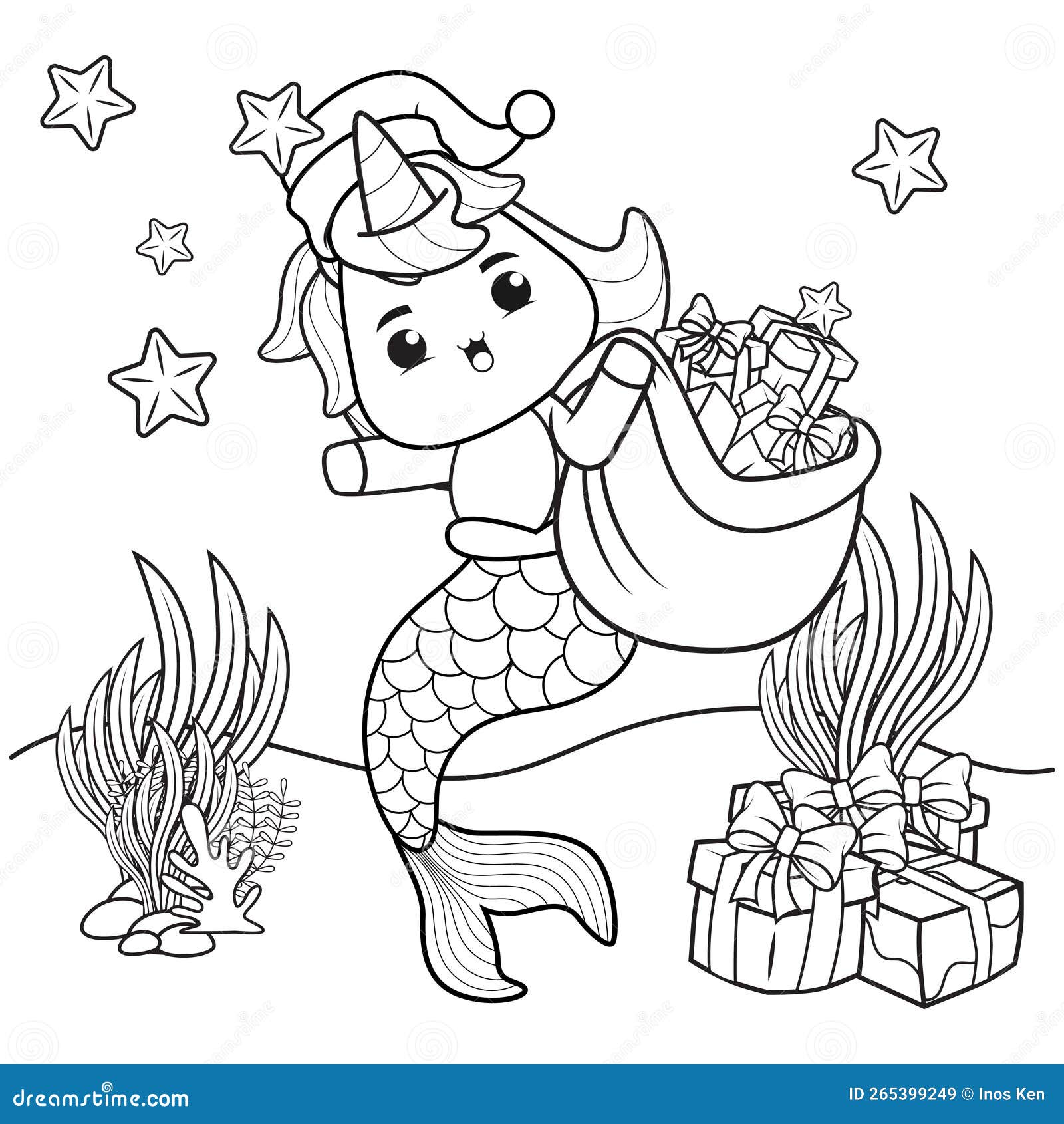Christmas coloring book with cute unicorn mermaid stock vector