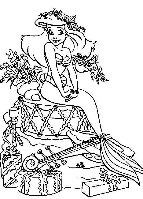 Disney coloring pages ariel the little mermaid christmas coloring