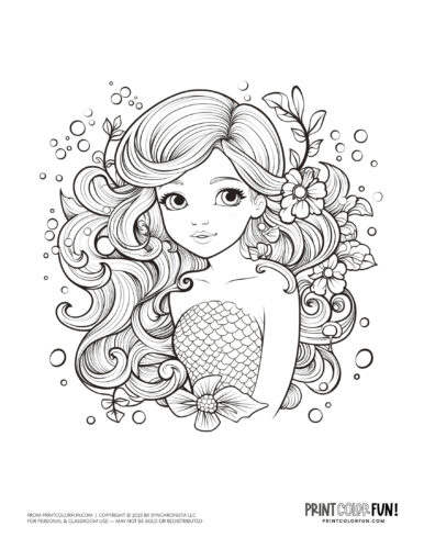 Mermaid coloring pages clipart images free fantasy printables