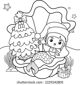 Hakuun christmas coloring book cute mermaid girl liittyvã vektorikuva rojaltivapaa
