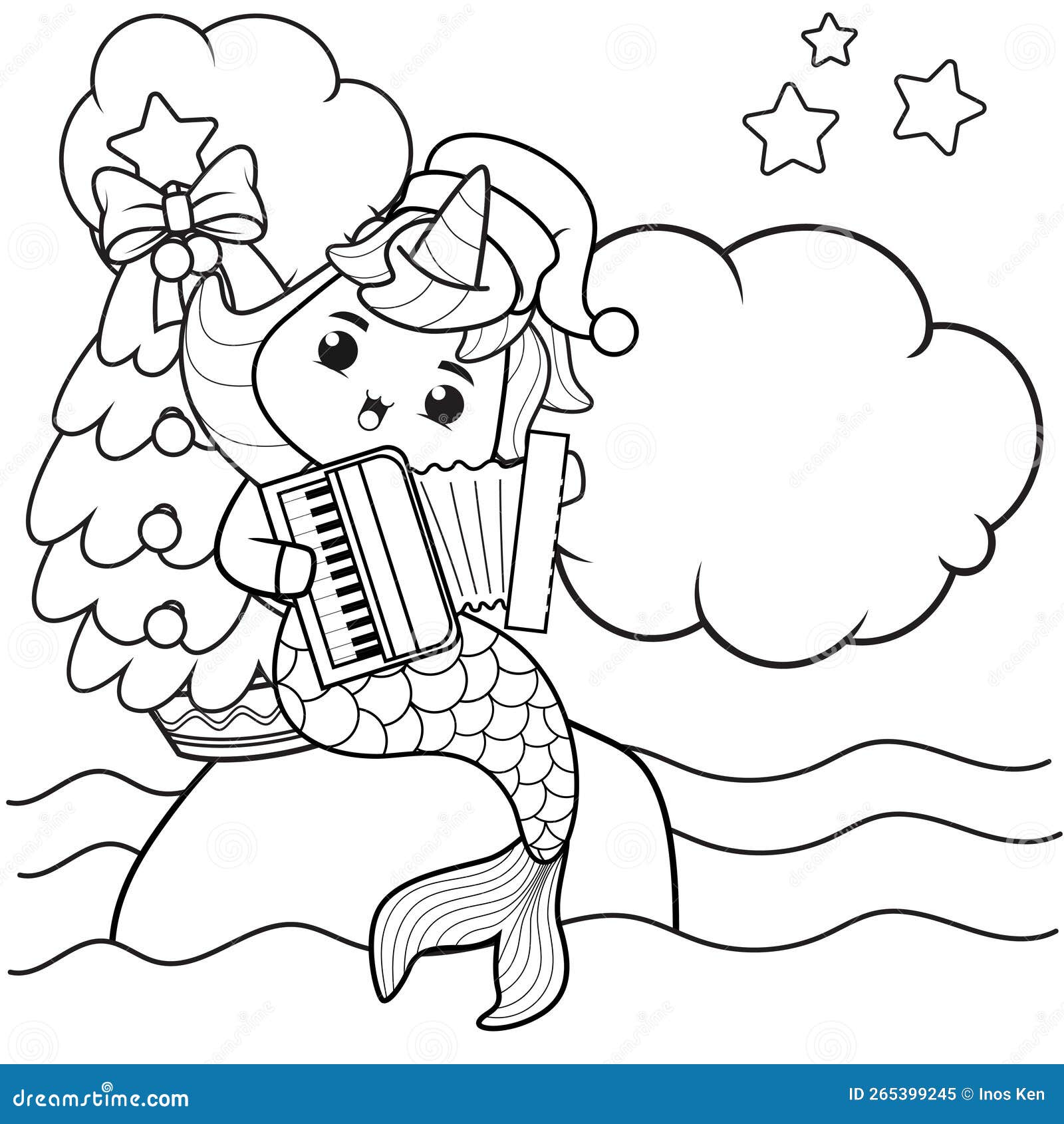 Christmas coloring book with cute unicorn mermaid stock vector