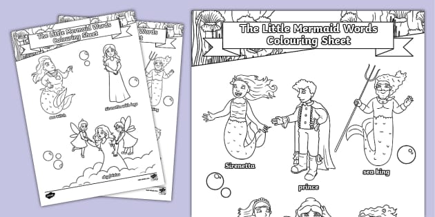 The little mermaid words colouring sheet teacher made