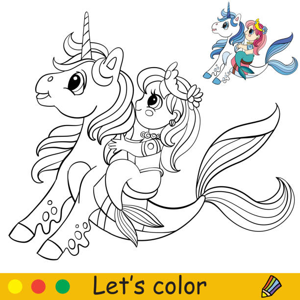 Mermaid coloring pages stock illustrations royalty
