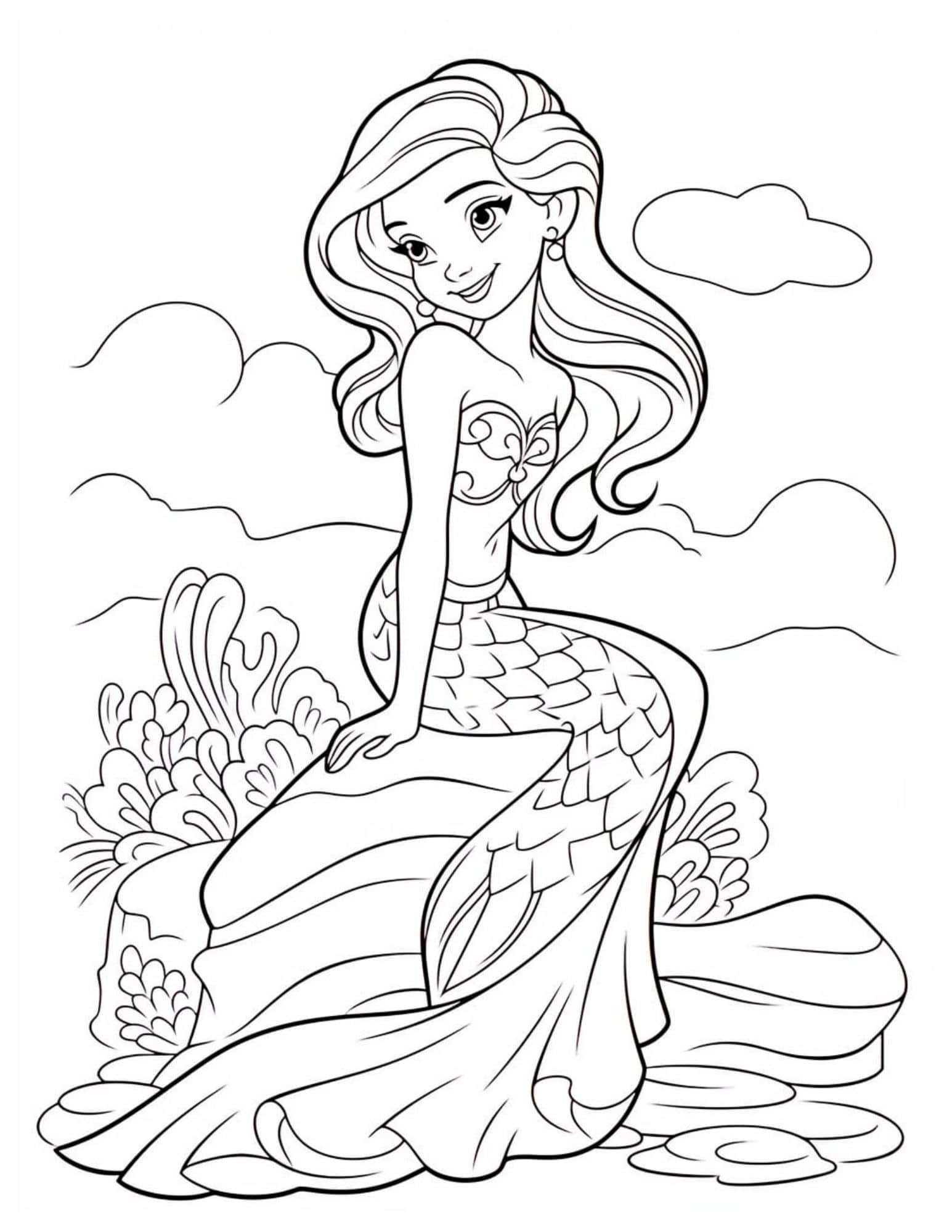 Mermaid coloring pages for kids and adults