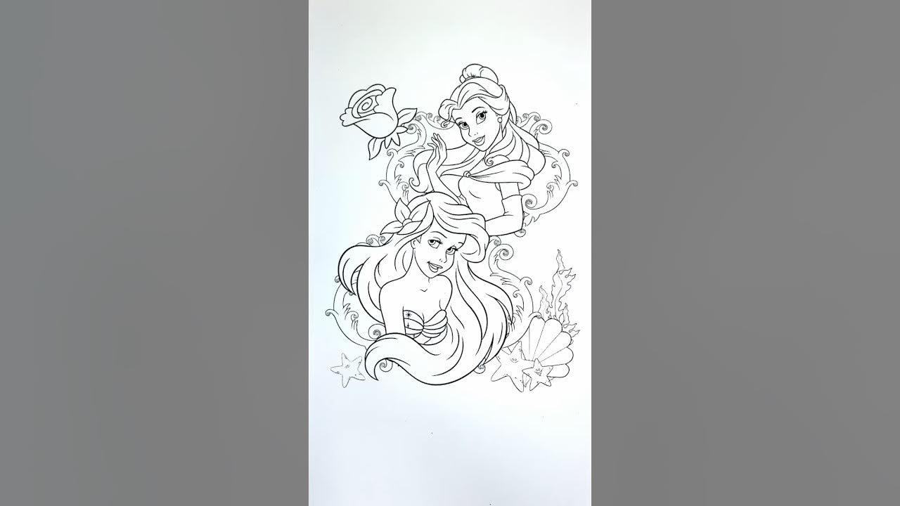 Âïcoloring belle and ariel shorts disneyprincess coloring speedcoloring ð