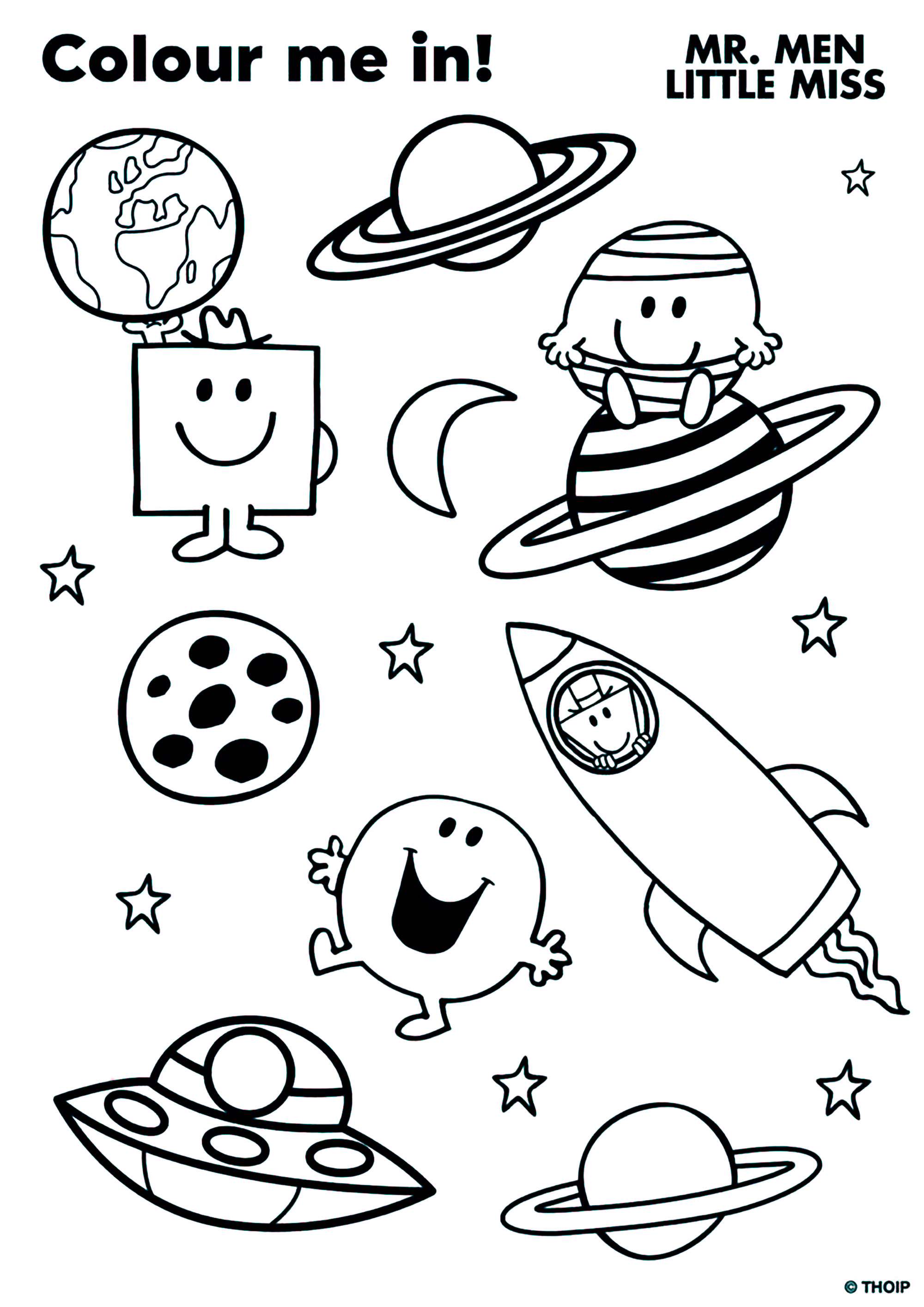 Mr men and little miss coloring in space