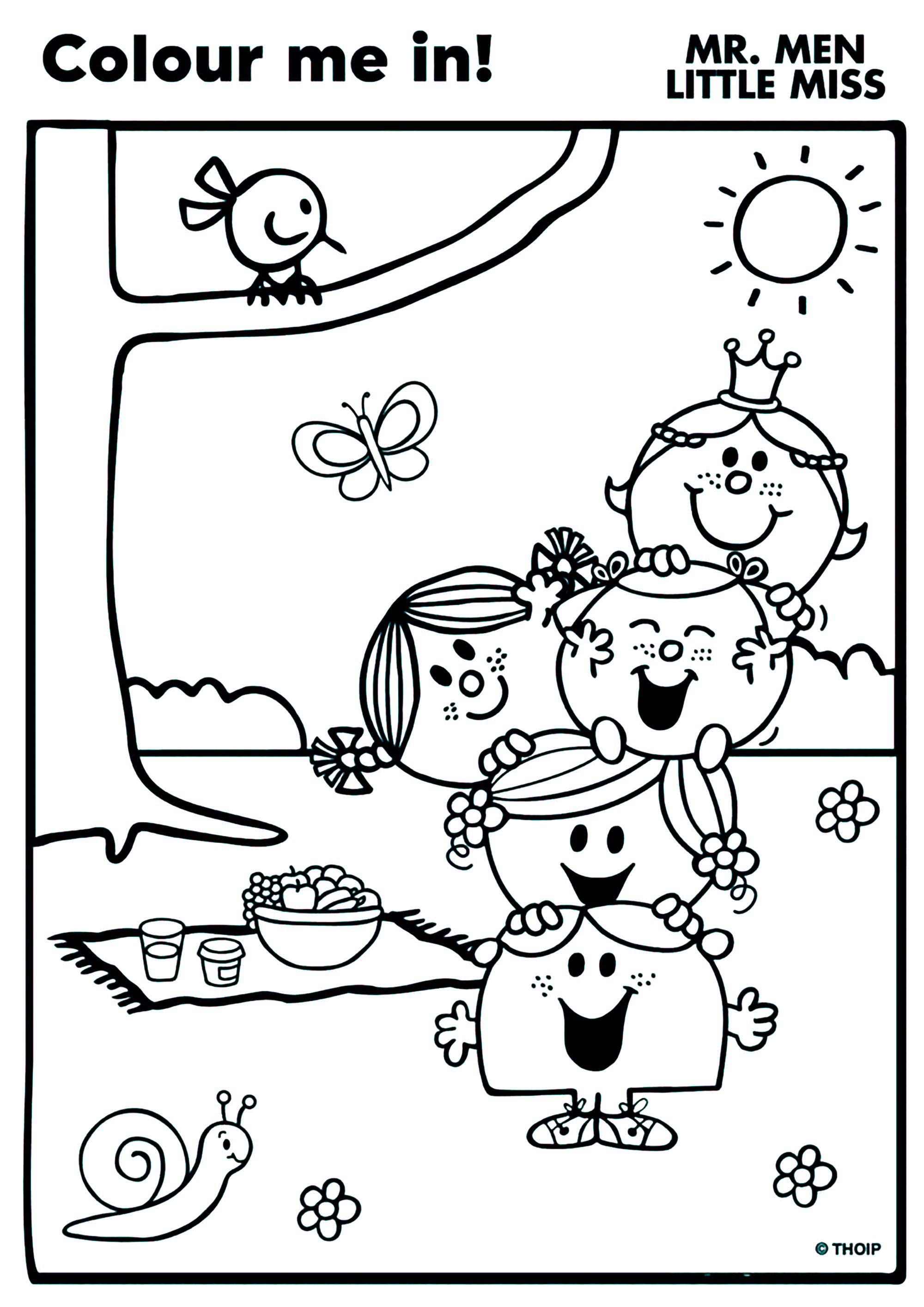 Mr men and little miss coloring in the garden