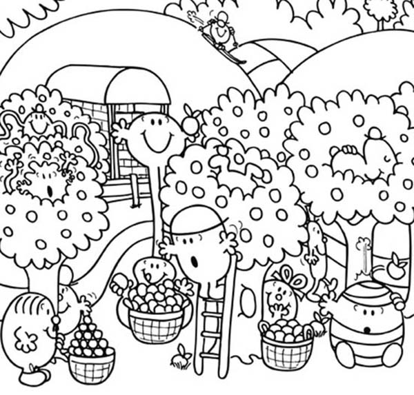 Mr men and little miss fruit harvesting coloring pages bulk color