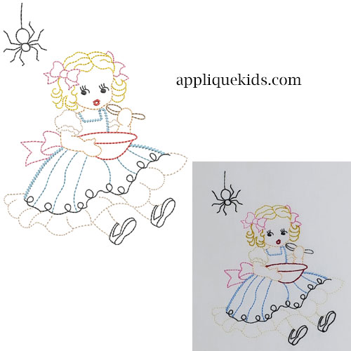 Little miss muffet embroidery outline design