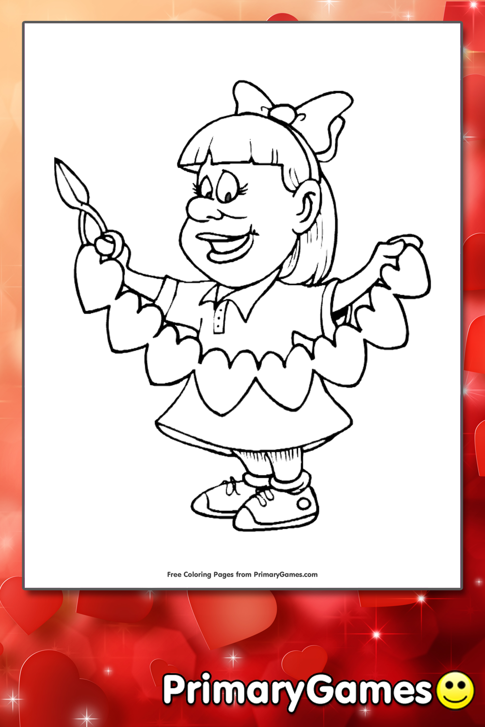 Girl with hearts coloring page â free printable pdf from
