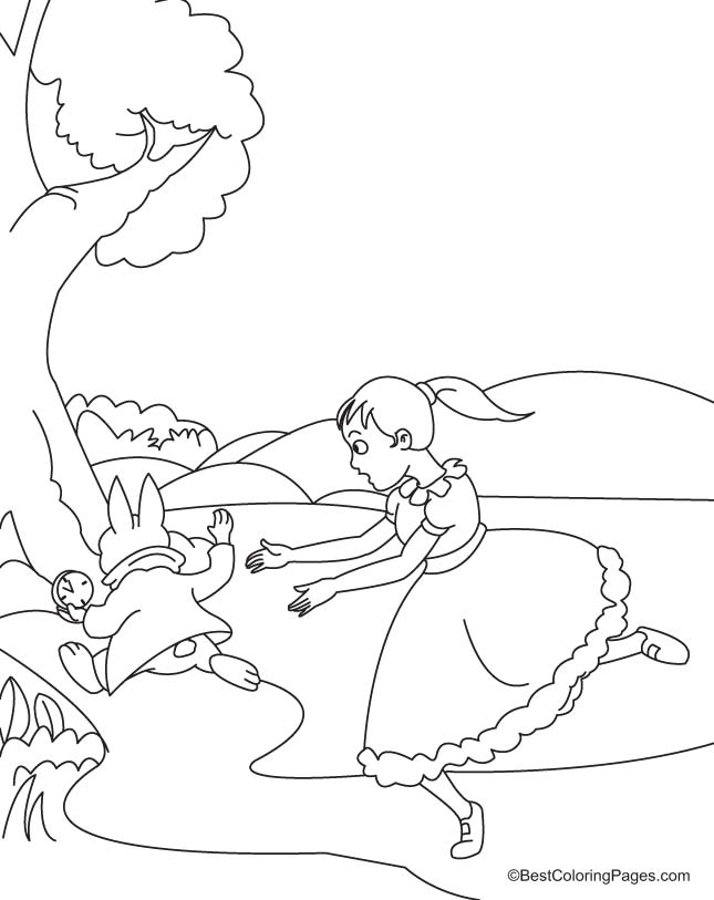 Alice ran behind the rabbit coloring page download free alice ran behind the rabbit coloring page for kids best coloring pages