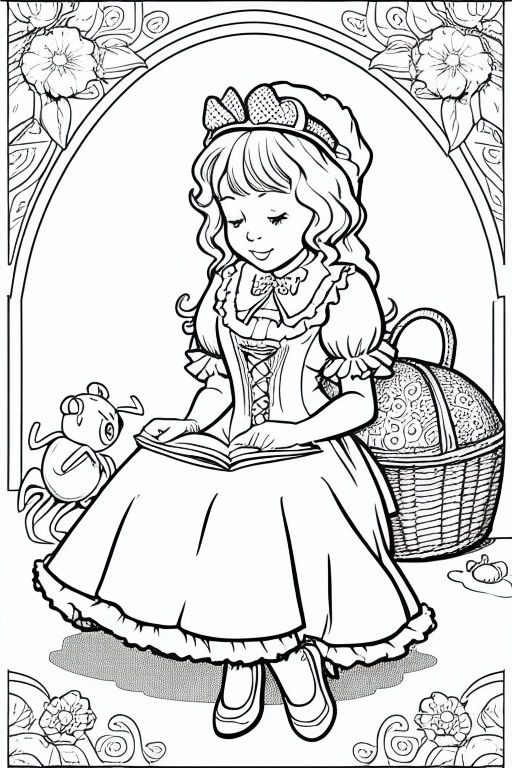 Portrait of pretty young woman coloring book page