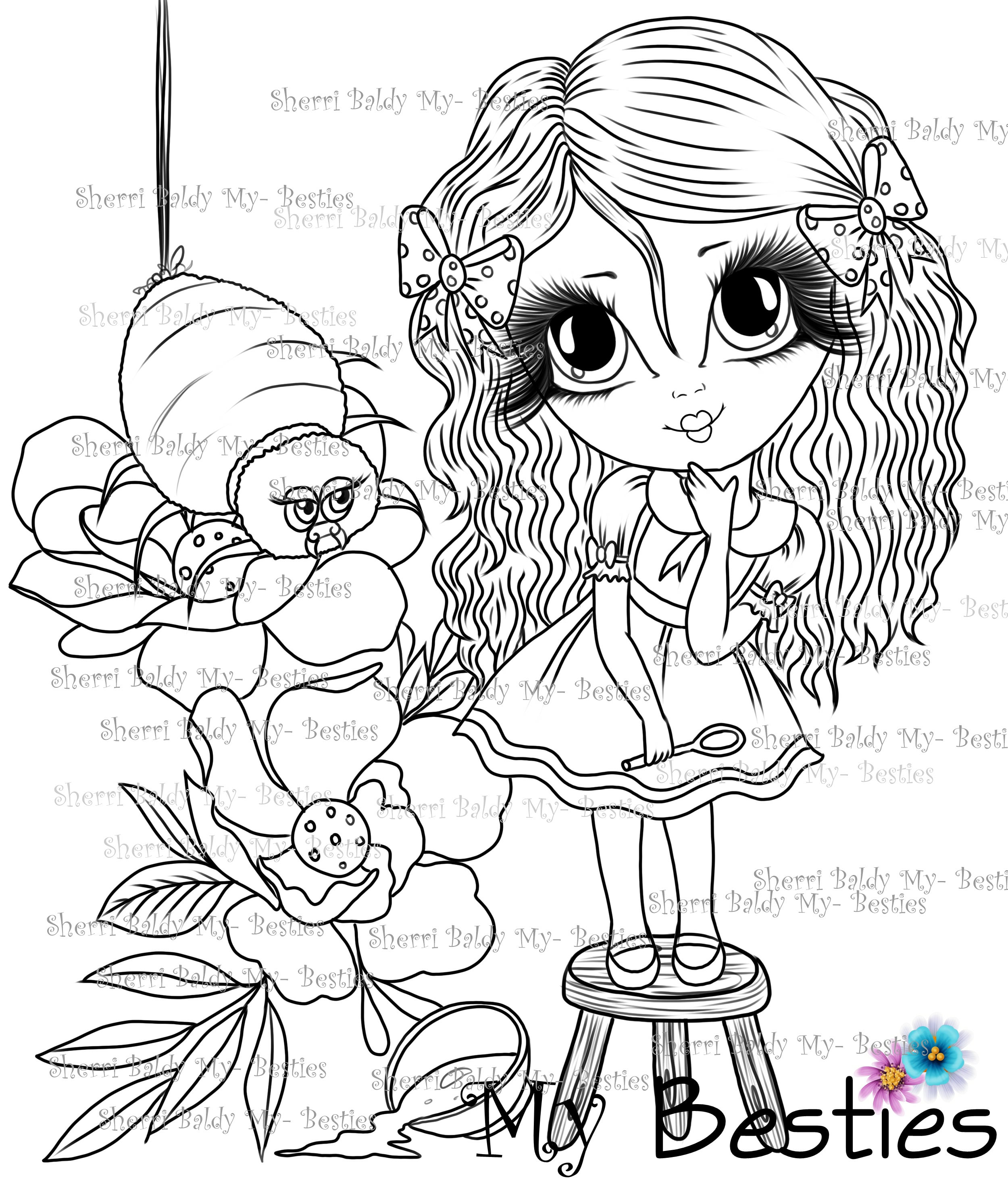 Instant download digi stamp storybook fairy tale besties lil miss muffet sherri baldy doll