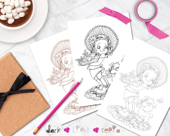 Hey little miss cute adult coloring page children coloring page grayscale coloring downloadable printable animal illustration instant download