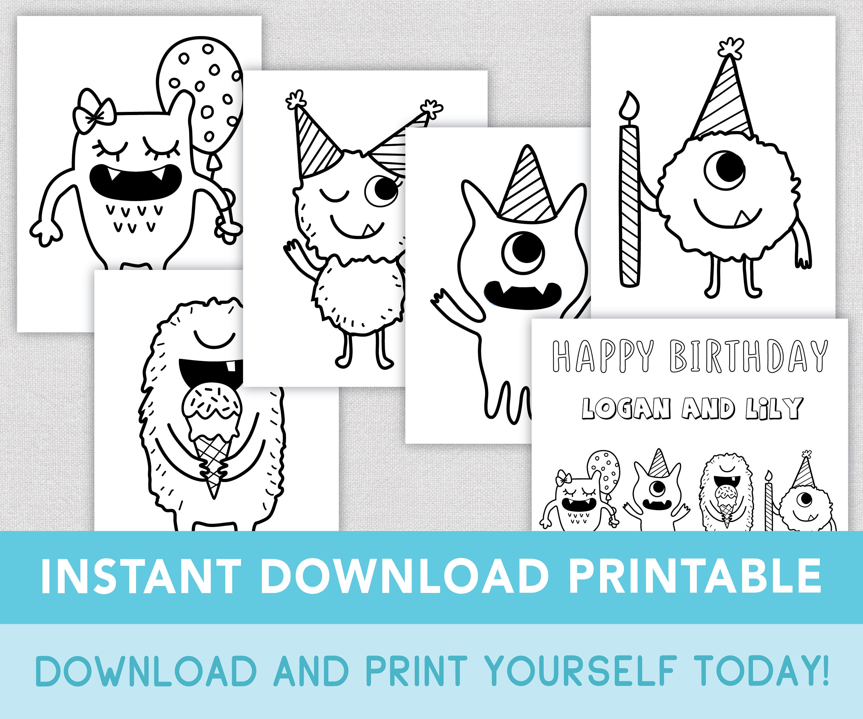 Little monsters coloring pages printable monster birthday party coloring sheets monster theme craft activity editable digital download download now