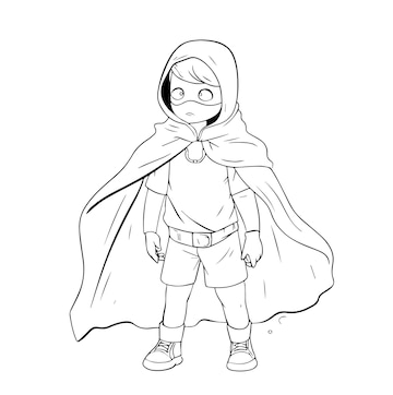 Premium vector cute kid super hero coloring page cartoon vector art and illustration line art wall mural