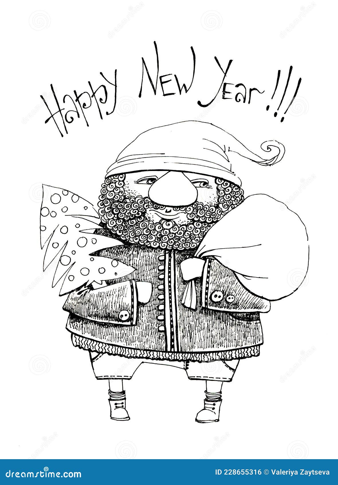 Little people illustration holiday coloring book line on white gifts stock illustration
