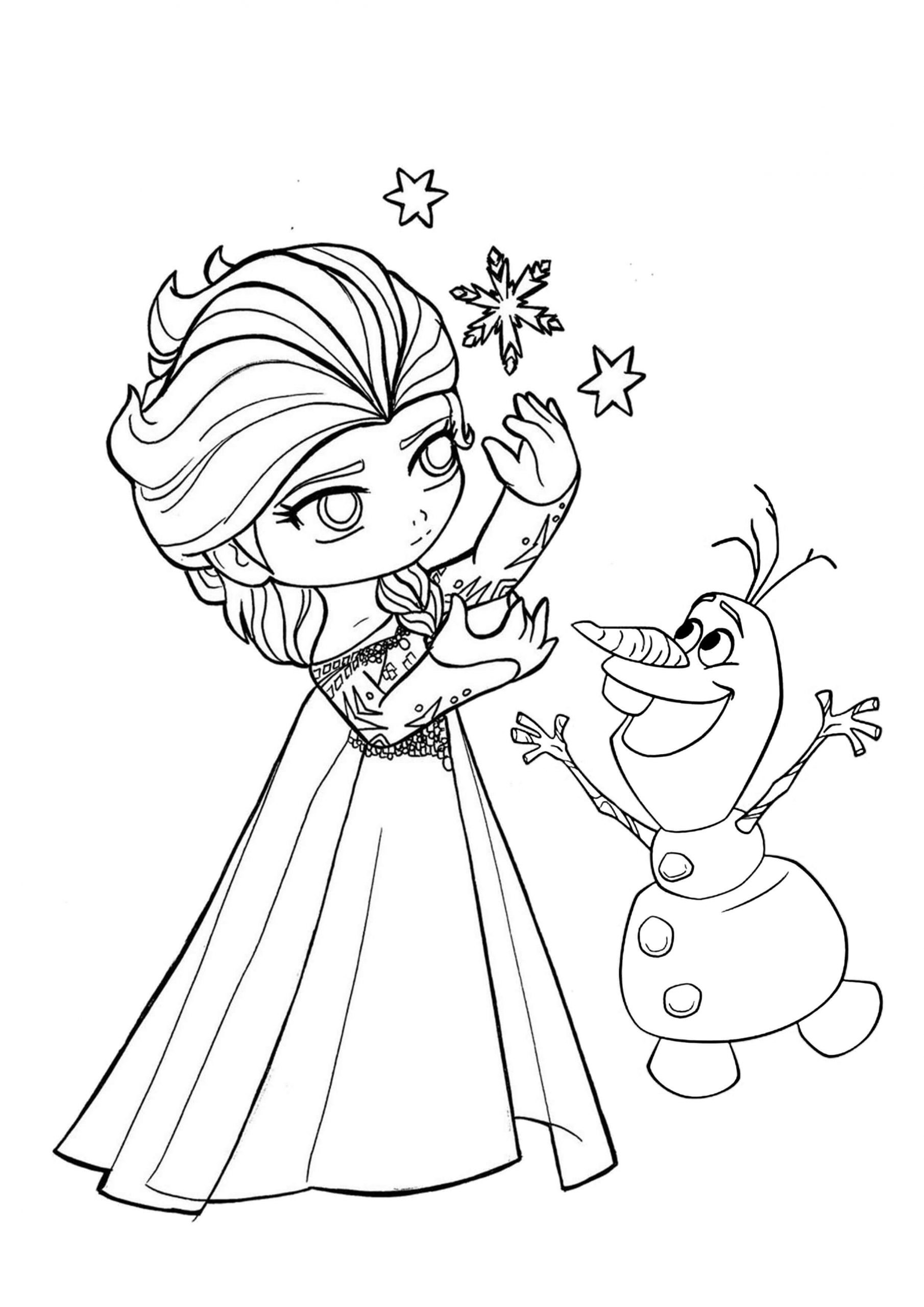 Little princess elsa with olaf coloring page