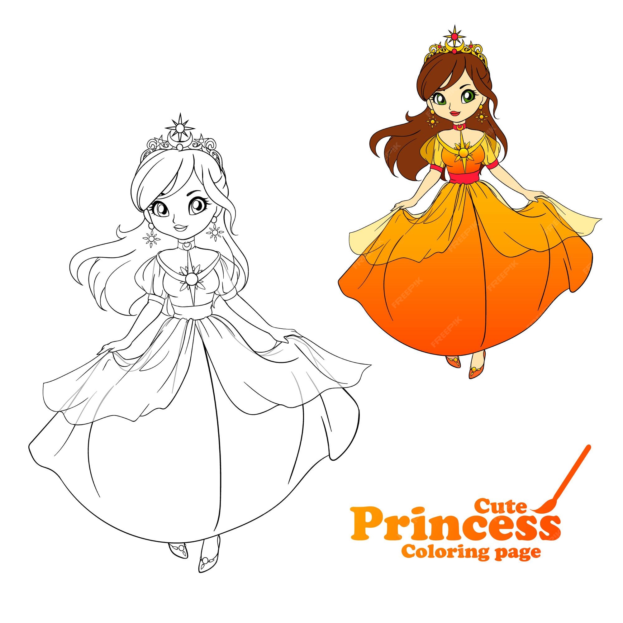 Premium vector cute little princess hand drawn art colorful art for coloring book