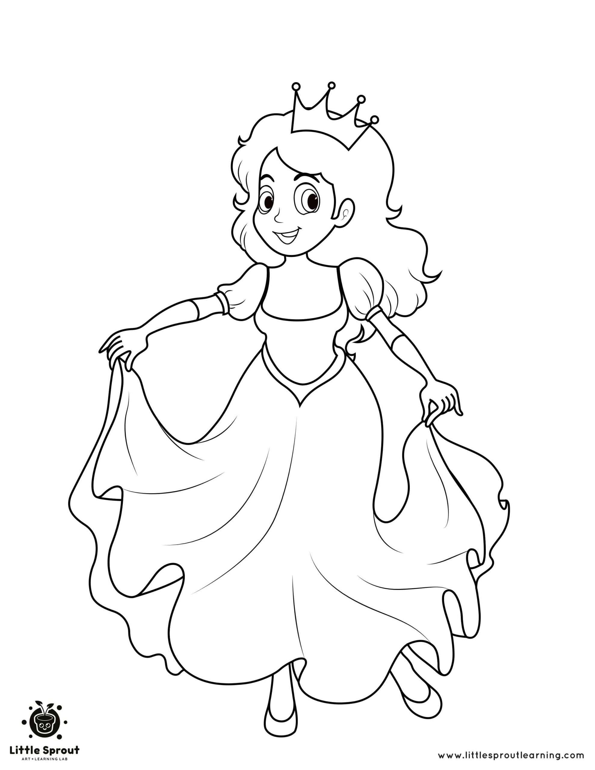 Curtsy princess coloring page little sprout art learning