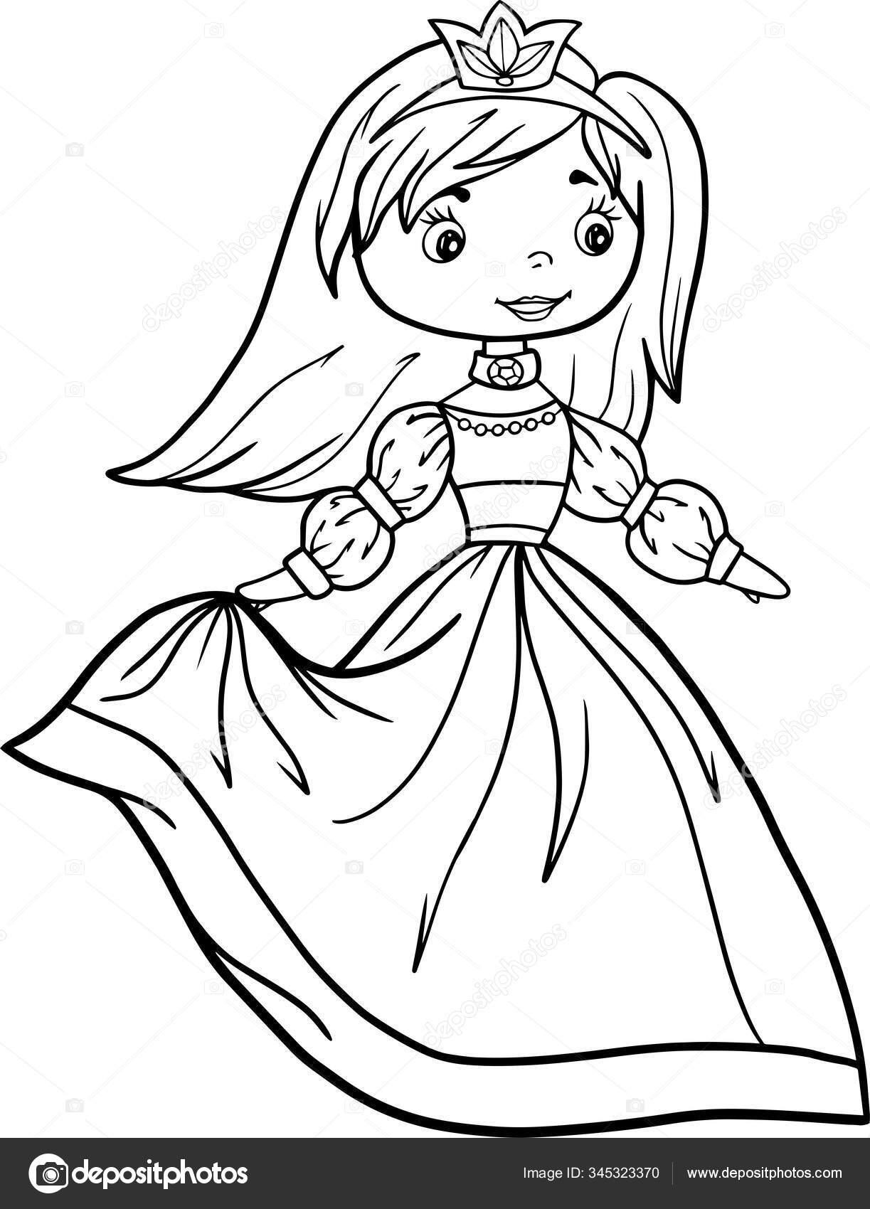 Little princess girl coloring book outline stroke illustration baby cute stock vector by masyanyagmail