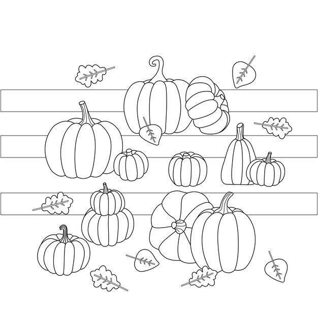 Premium vector fall coloring page with pumpkin black and white illustration of autumn season and decorations