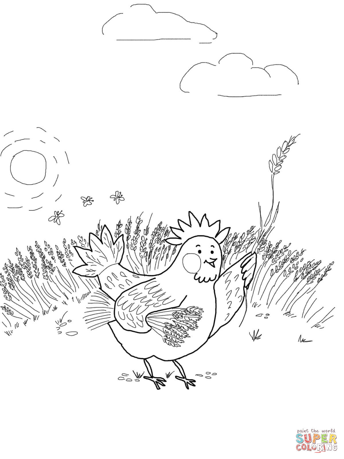 Little red hen gathering wheat coloring page free printable coloring pages