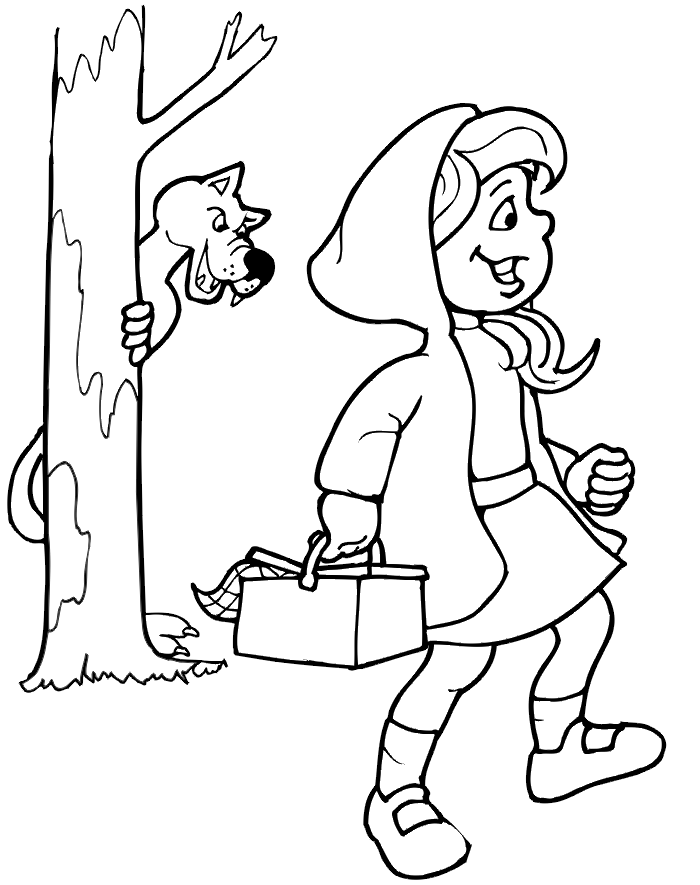 Red riding hood coloring page on her way to grannys