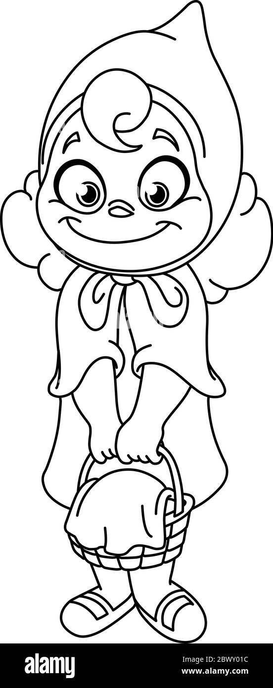 Outlined little red riding hood vector line art illustration coloring page stock vector image art