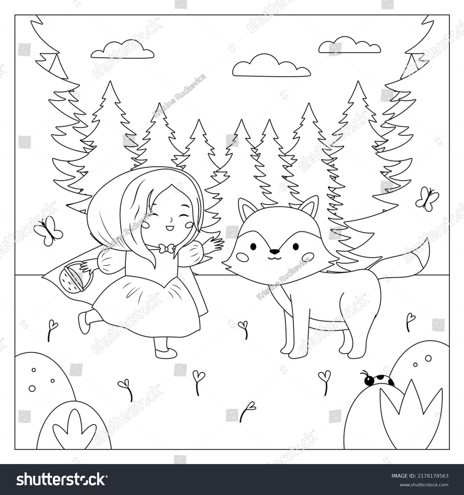 Coloring page little red riding hood stock vector royalty free
