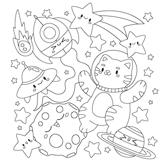 Little space coloring pages vectors illustrations for free download