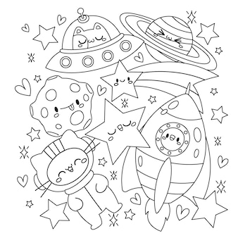 Little space coloring pages vectors illustrations for free download