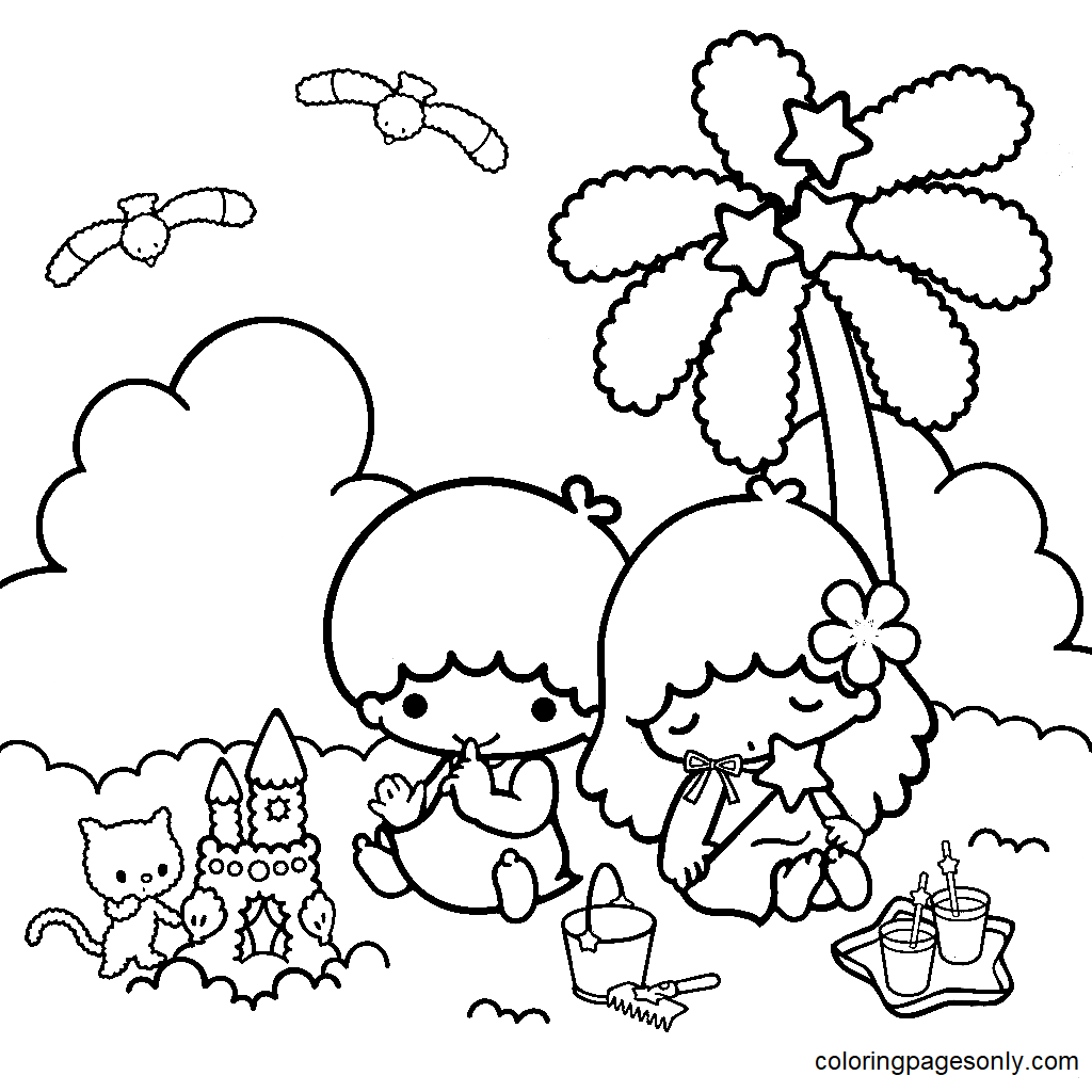 Little twin stars coloring pages printable for free download