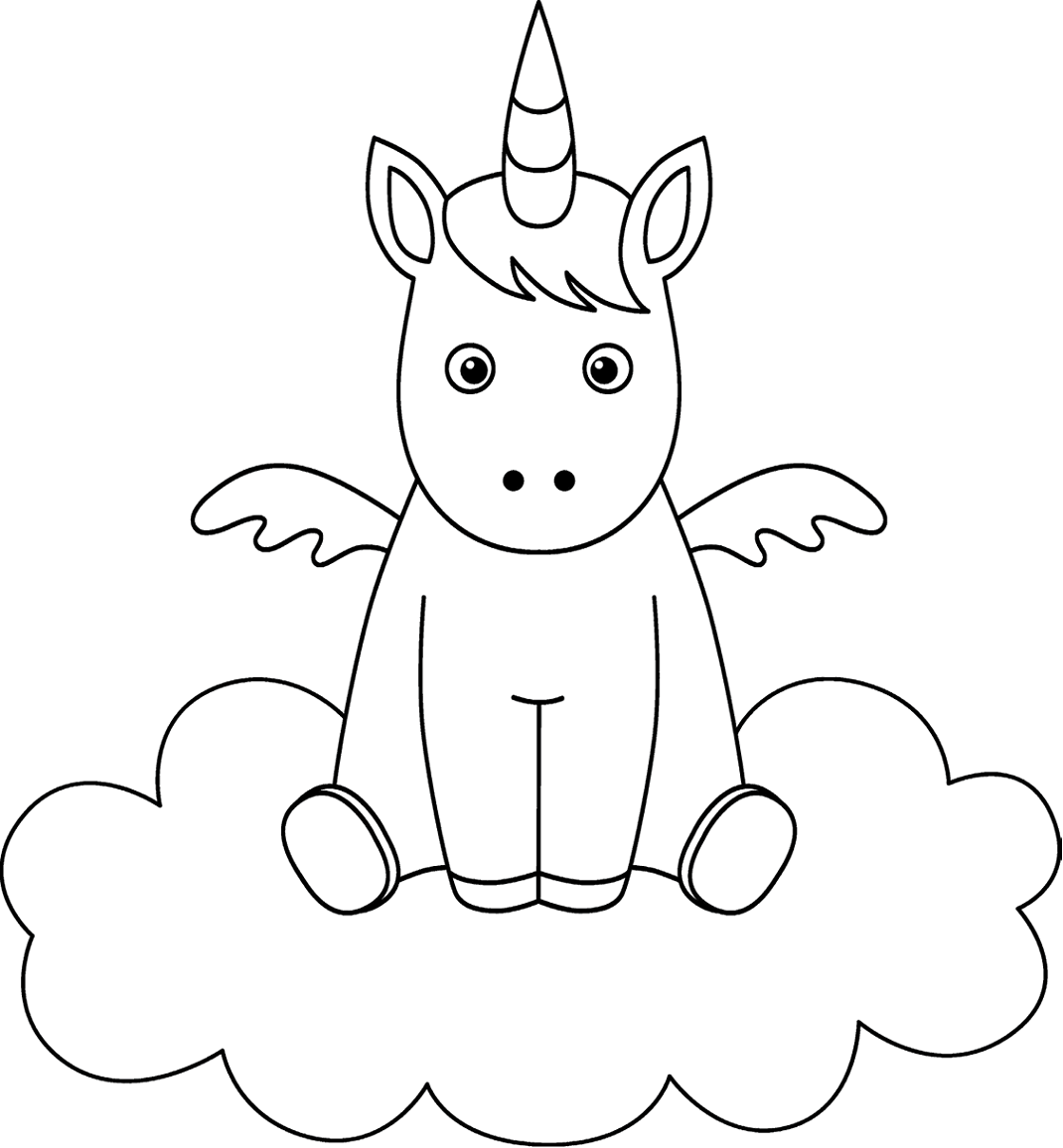 Coloring pages little unicorn on cloud coloring pages