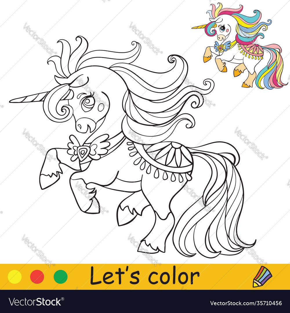 Cute little unicorn with dress coloring royalty free vector