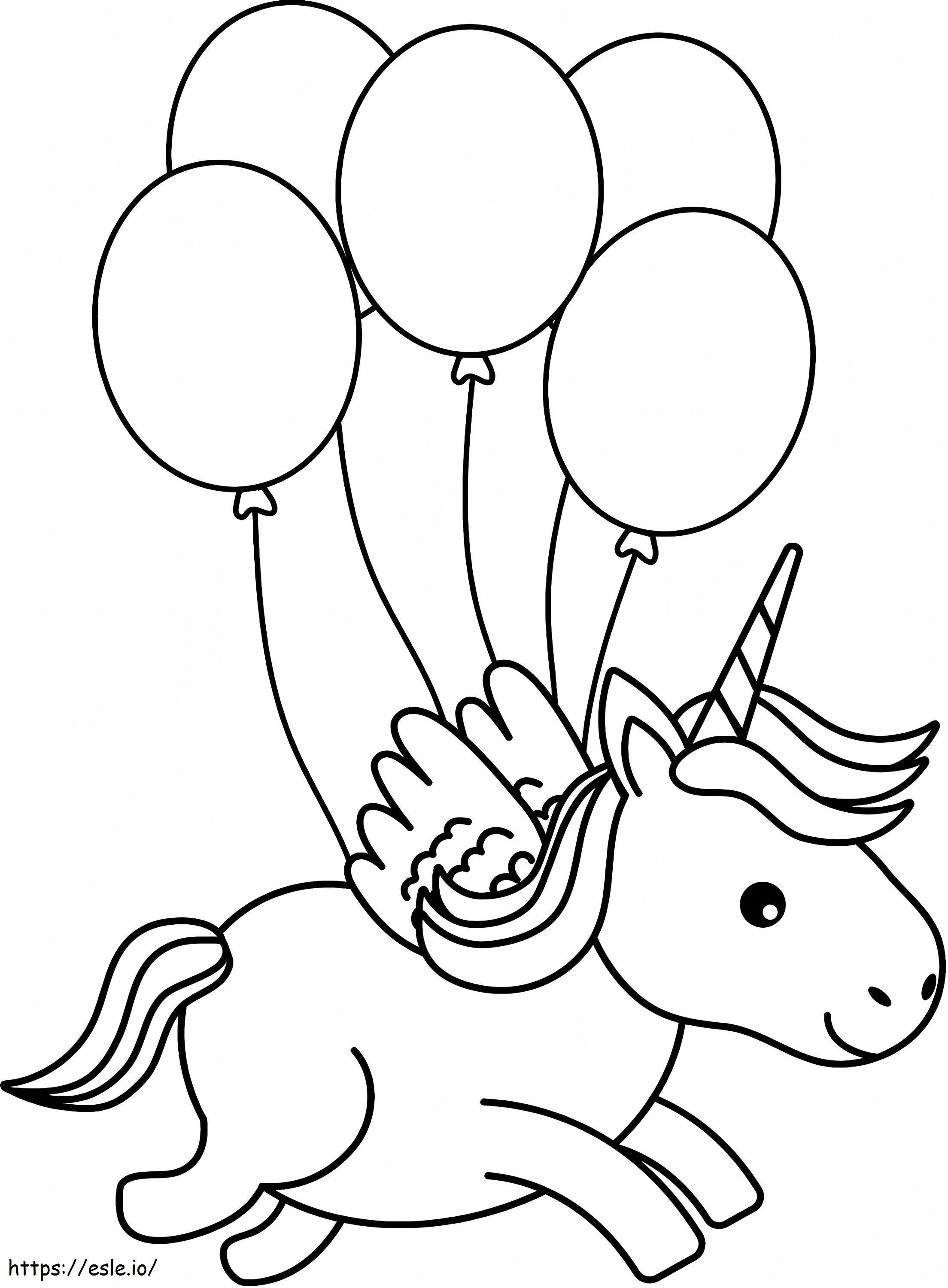 Little unicorn with balloons a coloring page