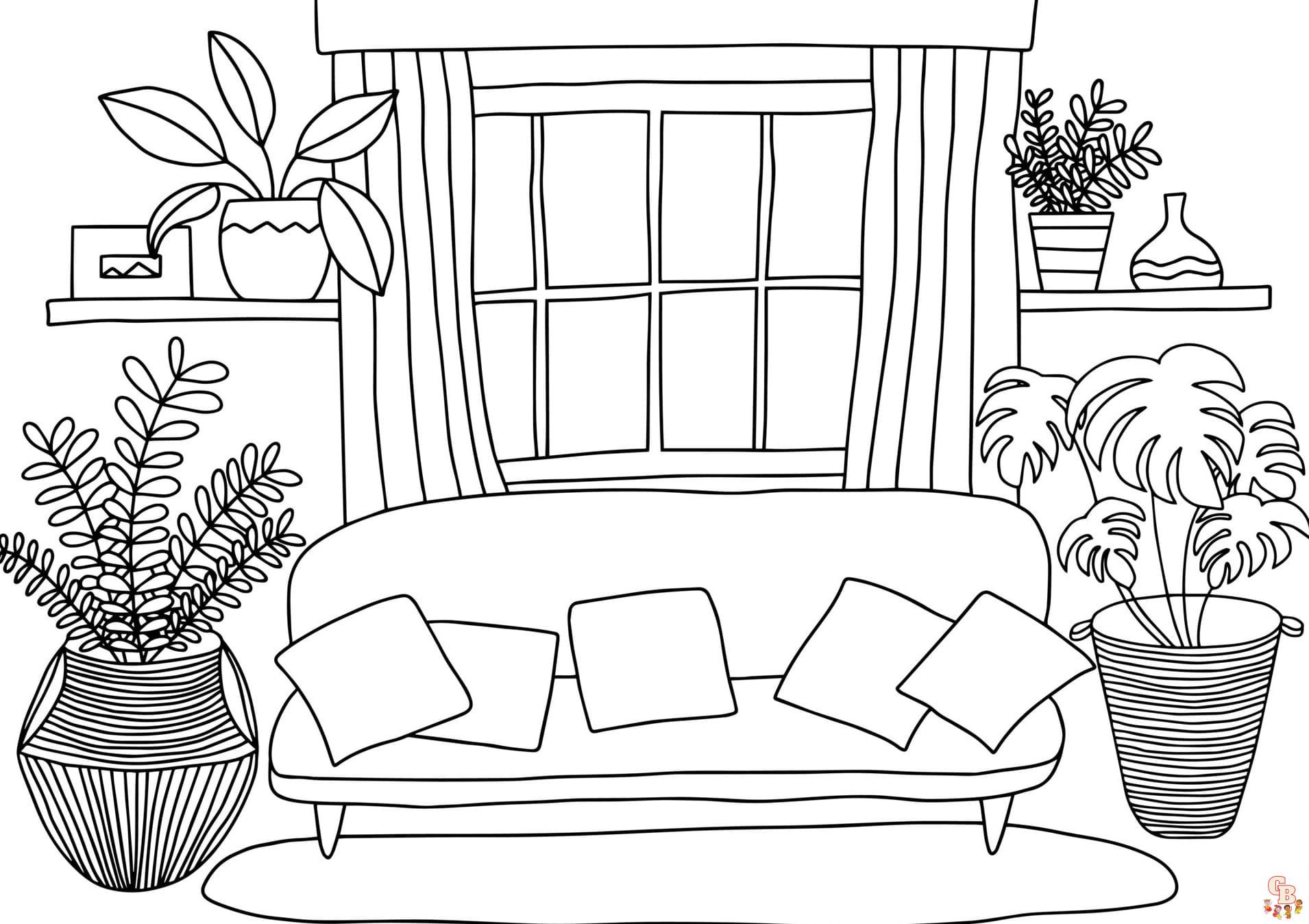 Printable living room coloring pages free for kids and aduts