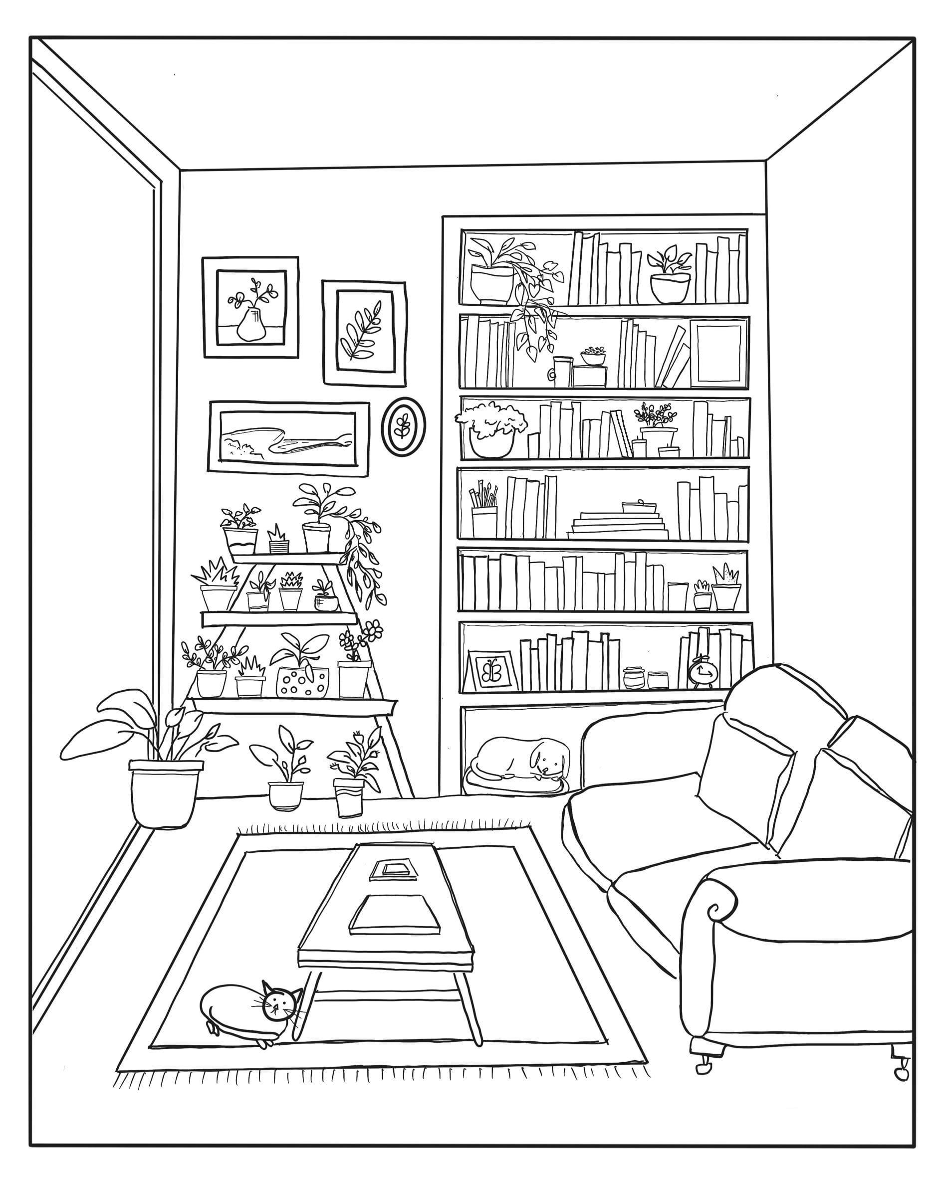 I made a free coloring page of a cozy living room that id love to share rcoloring