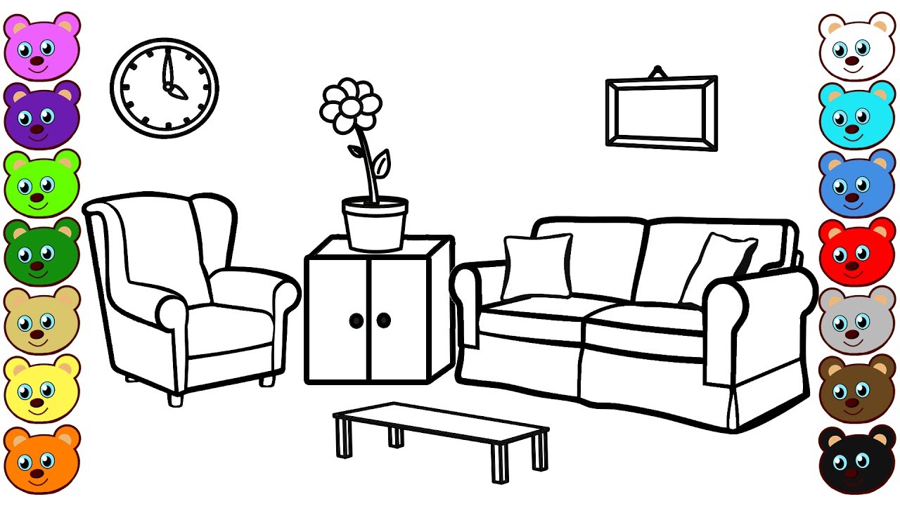 Living room coloring page and drawing