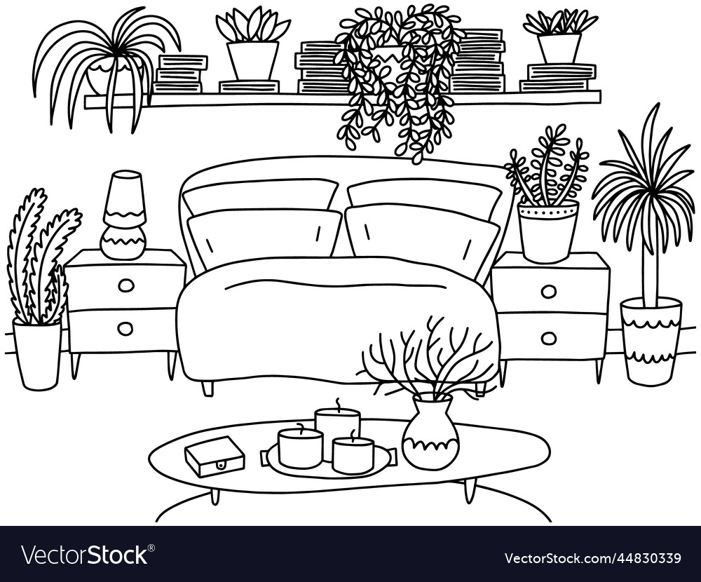 Interior bedroom coloring page royalty free vector image