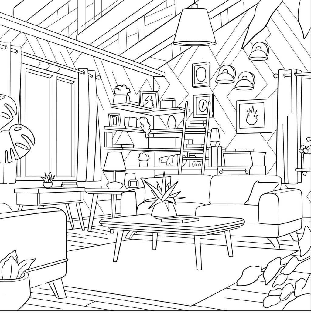 Coloring page house interior design style