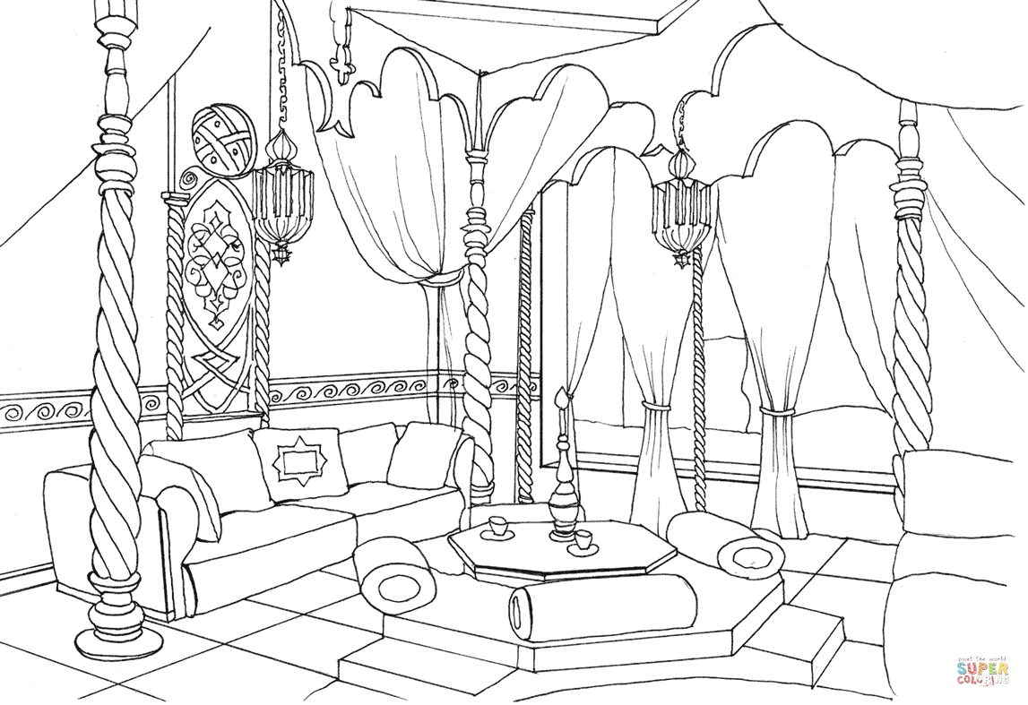 East style living room coloring page free printable coloring pages