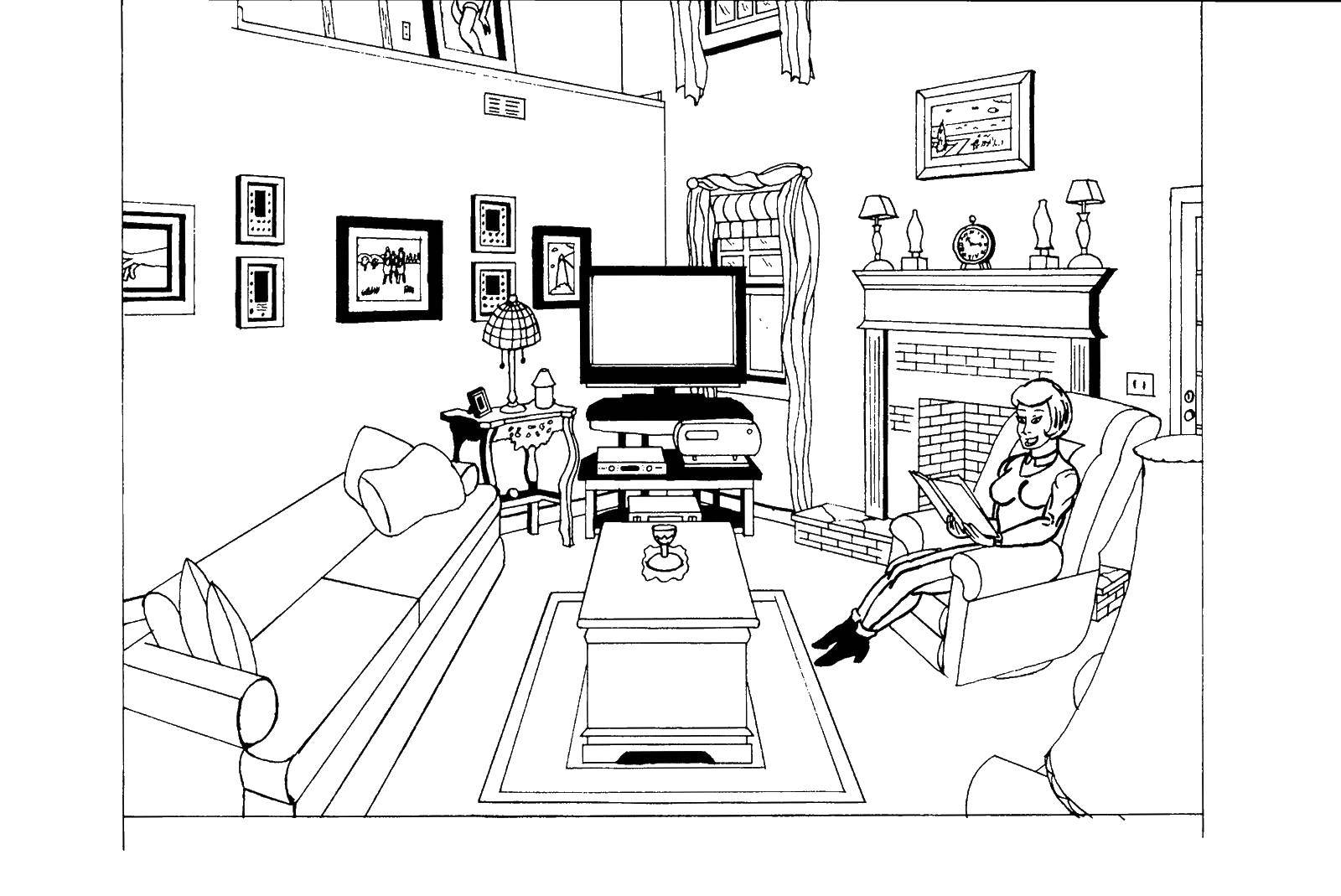 Online coloring pages coloring page the girl in the living room bedroom download print coloring page