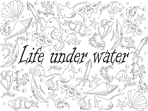 Premium vector life under water coloring book vector illustration