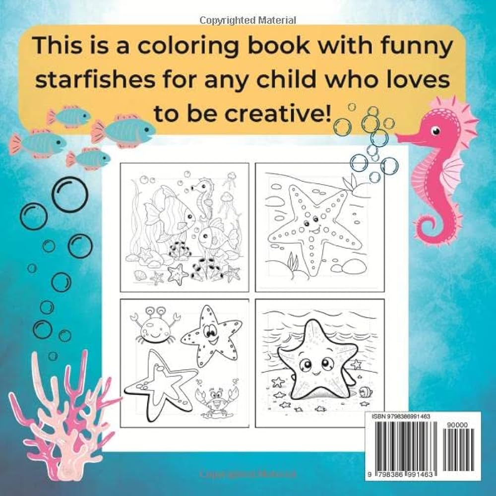 Ocean sea life starfish coloring book illustrations with ocean life water animals sea creatures for children ages